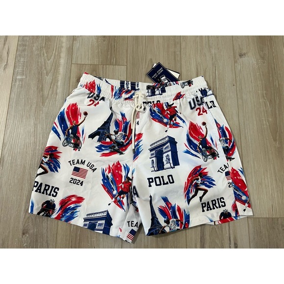 Team USA Swim Trunks Mens L Multi Paris 2024 Olympic Polo Ralph Lauren Traveler